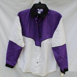 Sassa Country Western Rodeo Button down Top white purple black Medium